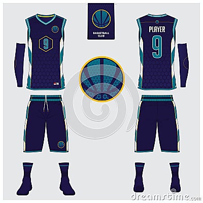 Basketball jersey, shorts, socks template for basketball club. Front and back view sport uniform. Tank top t-shirt mock up. Vector Illustration