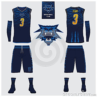 Basketball jersey, shorts, socks template for basketball club. Front and back view sport uniform. Tank top t-shirt mock up. Vector Illustration