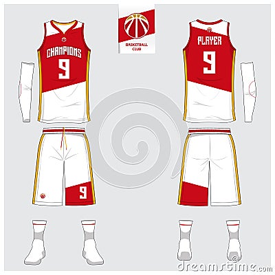 Basketball jersey, shorts, socks template for basketball club. Front and back view sport uniform. Tank top t-shirt mock up. Vector Illustration