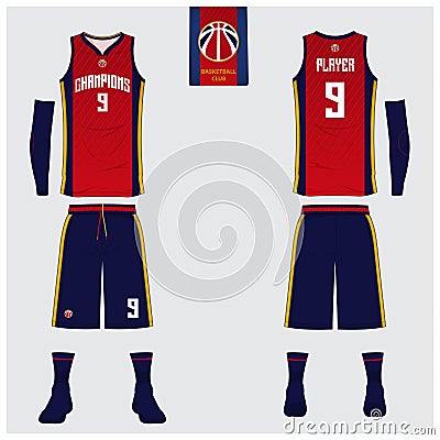 Basketball jersey, shorts, socks template for basketball club. Front and back view sport uniform. Tank top t-shirt mock up. Vector Illustration