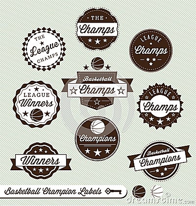 Basketball League Champion and All Star Labels Vector Illustration