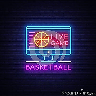 Basketball Live neon sign vector. Basketball Online Design template neon sign, light banner, neon signboard, modern Vector Illustration