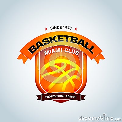 Basketball logo template, basketball logotype, badge logo design template, sport logotype template. Vector Illustration