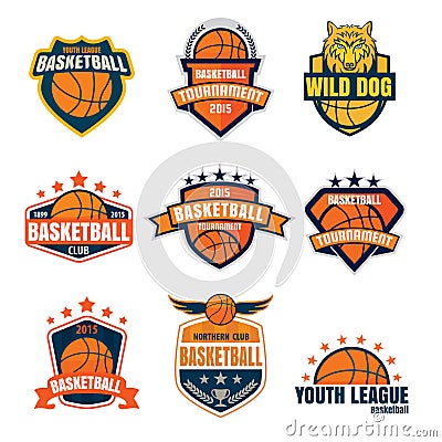 Basketball logotype collection ,sport badge set Vector Illustration