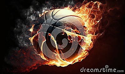 a basketball is in the middle of a blazing fireball Stock Photo