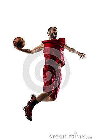 Basketball player in action isolated on white Stock Photo