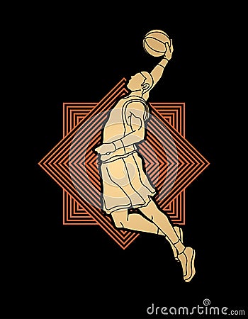 Basketball player dunking Vector Illustration