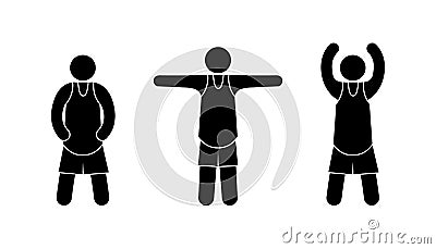 Basketball player icon, man in basketball uniform, stick figure people in various poses Vector Illustration