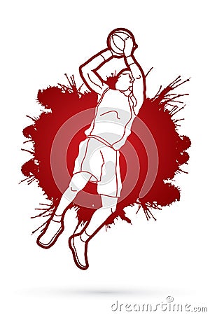 Basketball player jumping and prepare shooting a ball Vector Illustration