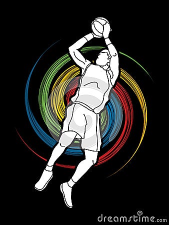 Basketball player jumping and prepare shooting a ball Vector Illustration