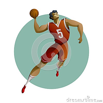 Basketball player performs jump shot Vector Illustration