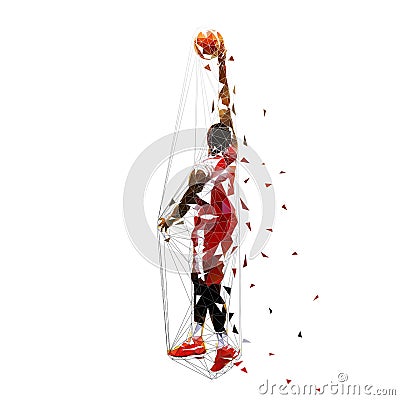 Basketball player in red jersey shooting ball, low polygonal isolated vector illustration. Team sport Vector Illustration