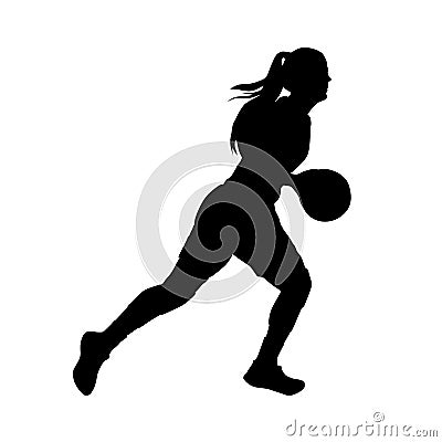 Basketball player, running woman with ball Vector Illustration