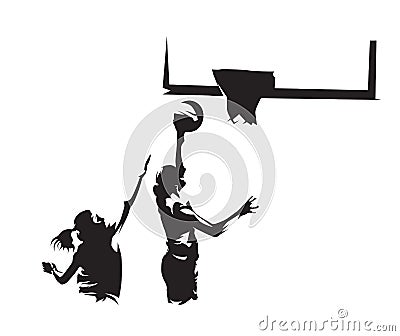 Basketball player shoots ball on the basket Vector Illustration