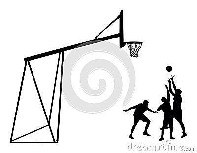 Basketball players black silhouette . Sportsman playing basketball. Cartoon Illustration