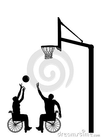 Basketball players in wheelchair vector silhouette isolated. Disabled sportsman competition. Recovery injured man sport activity Vector Illustration
