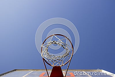 Basketball ring and board with white net. Stock Photo