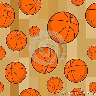Basketball seamless pattern. Sports accessory ornament. Basketball background. Orange spherical. Texture for sports team game wit Vector Illustration