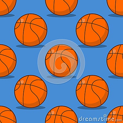 Basketball seamless pattern. Sports accessory ornament. Basketball background. Orange spherical. Texture for sports team game wit Vector Illustration