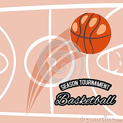 Basketball season tournament banner vector illustration. Throwing ball into basket or hoop. Active kind of sport Vector Illustration