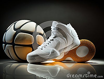 Basketball shoes with Basketball, Generative Ai Stock Photo