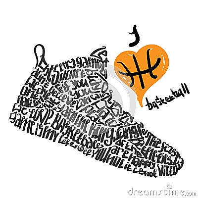 Basketball shoes lettering I love basketball Vector Illustration