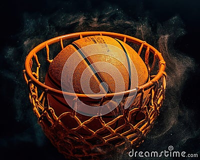 Basketball shot in the net of the basket. Generative Ai Stock Photo