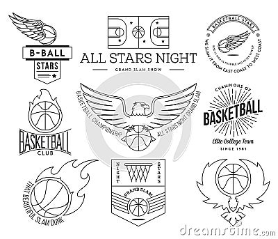 Basketball sport badges black on white Stock Photo
