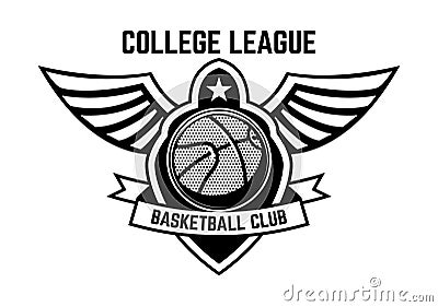 Basketball sport emblem with wings. Design element for poster, logo, label, emblem, sign, t shirt. Vector Illustration