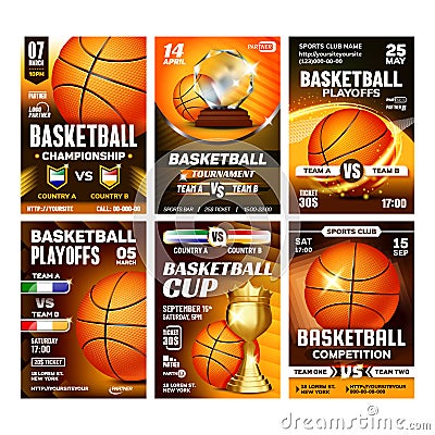 Basketball Sport Event Flyer Posters Set Vector Vector Illustration