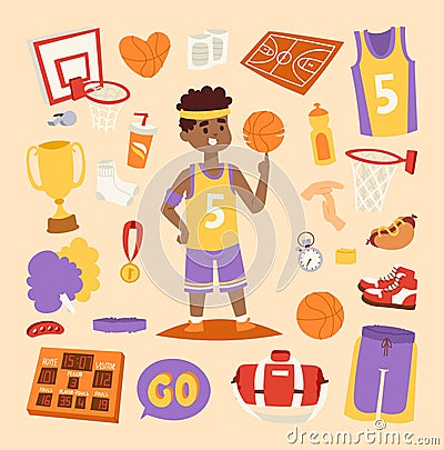 Basketball stickers vector icons character Vector Illustration