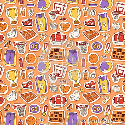 Basketball stickers vector icons seamless pattern Vector Illustration