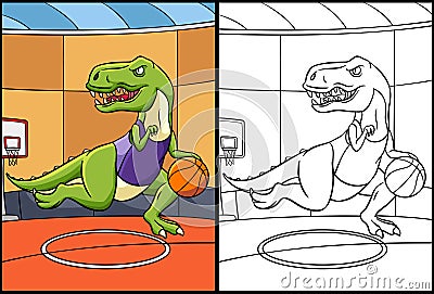Basketball T Rex Coloring Colored Illustration Vector Illustration