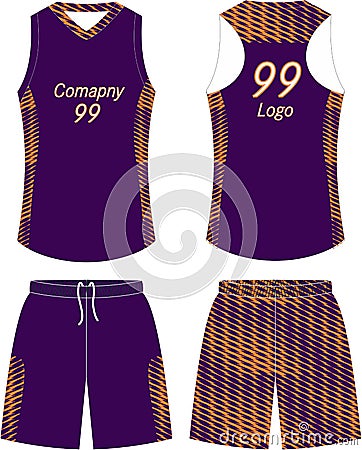 Basketball t-shirt design uniform set of kit. custom design basketball jersey template. front and back view shirt and shorts Vector Illustration