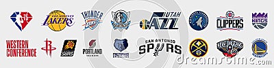 Basketball teams. Utah Jazz, GS Warriors, Mavericks, Timberwolves, Memphis Grizzlies, Sacramento Kings, Denver Nuggets, LA Lakers Vector Illustration