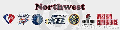 Basketball teams. Western Conference. Northwest Division. Nba logo. Utah Jazz, Minnesota Timberwolves, Portland Trail Blazers, Vector Illustration