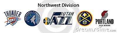 Basketball teams. Western Conference. Northwest Division. Utah Jazz, Minnesota Timberwolves, Portland Trail Blazers, Denver Vector Illustration