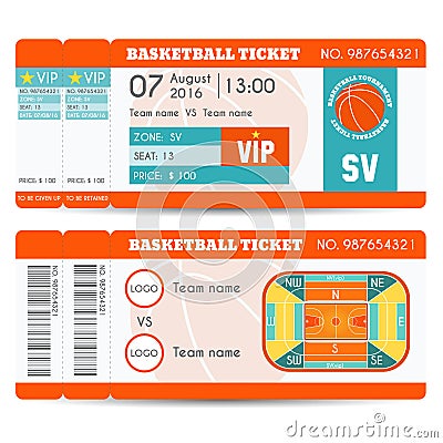 Basketball Ticket Modern Design Vector Illustration