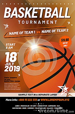 Basketball tournament poster template with sample text Cartoon Illustration
