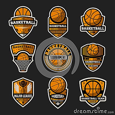 Basketball tournament vintage isolated label set Cartoon Illustration