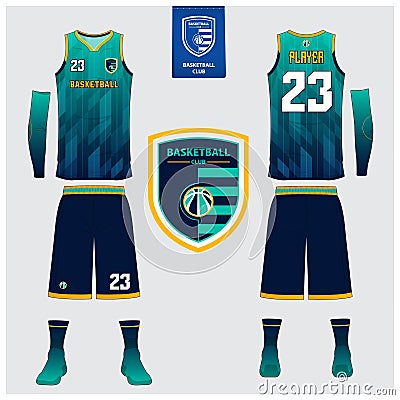 Basketball jersey, shorts, socks template for basketball club. Front and back view sport uniform. Tank top t-shirt mock up. Vector Illustration