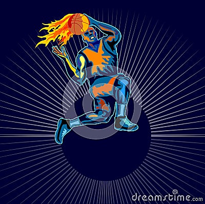 Basketballer lay up flaming Vector Illustration