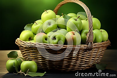 Basketful of green apples exudes the vibrant charm of a fruitful harvest Stock Photo