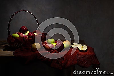 Basketful of various type of apples Stock Photo