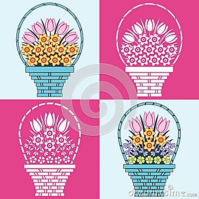 Baskets of flowers Vector Illustration