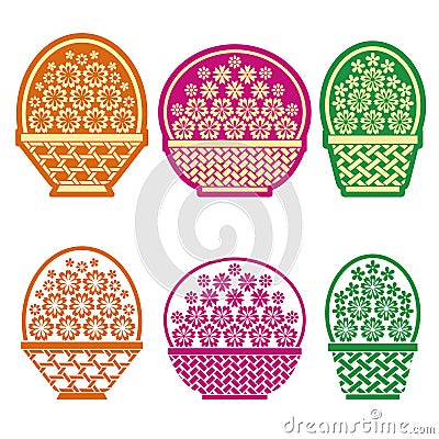 Baskets of flowers Vector Illustration