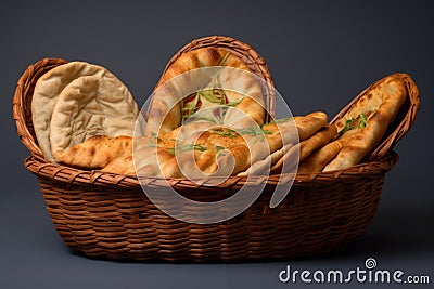 Baskets of Freshly Baked Bread and Pastries Stock Photo