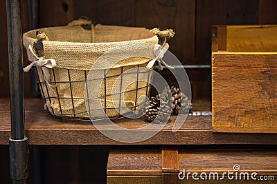 Baskets and wooden cases Stock Photo