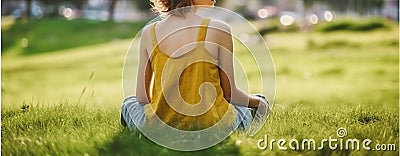 Basking in Bliss, Woman Relaxes and Reflects on the Soft Grass. Generative AI Stock Photo