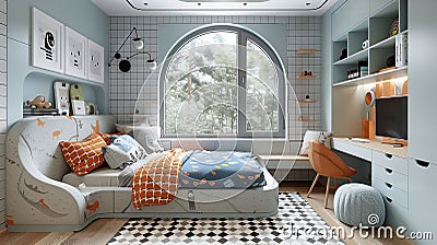 Basking in sunlight, this cozy nook offers a warm and inviting space for play, study, Stock Photo